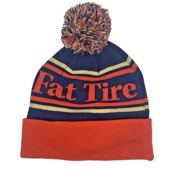 New Belgium Brewing Fat Tire Ale Beer Beanie Bike Bicycle  Logo Pom Cuffed Hat - Picture 4 of 6